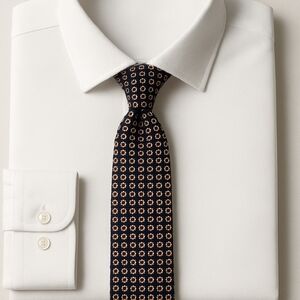 LANDS' END Navy Pewter Red Silk Necktie Square Dot Pattern